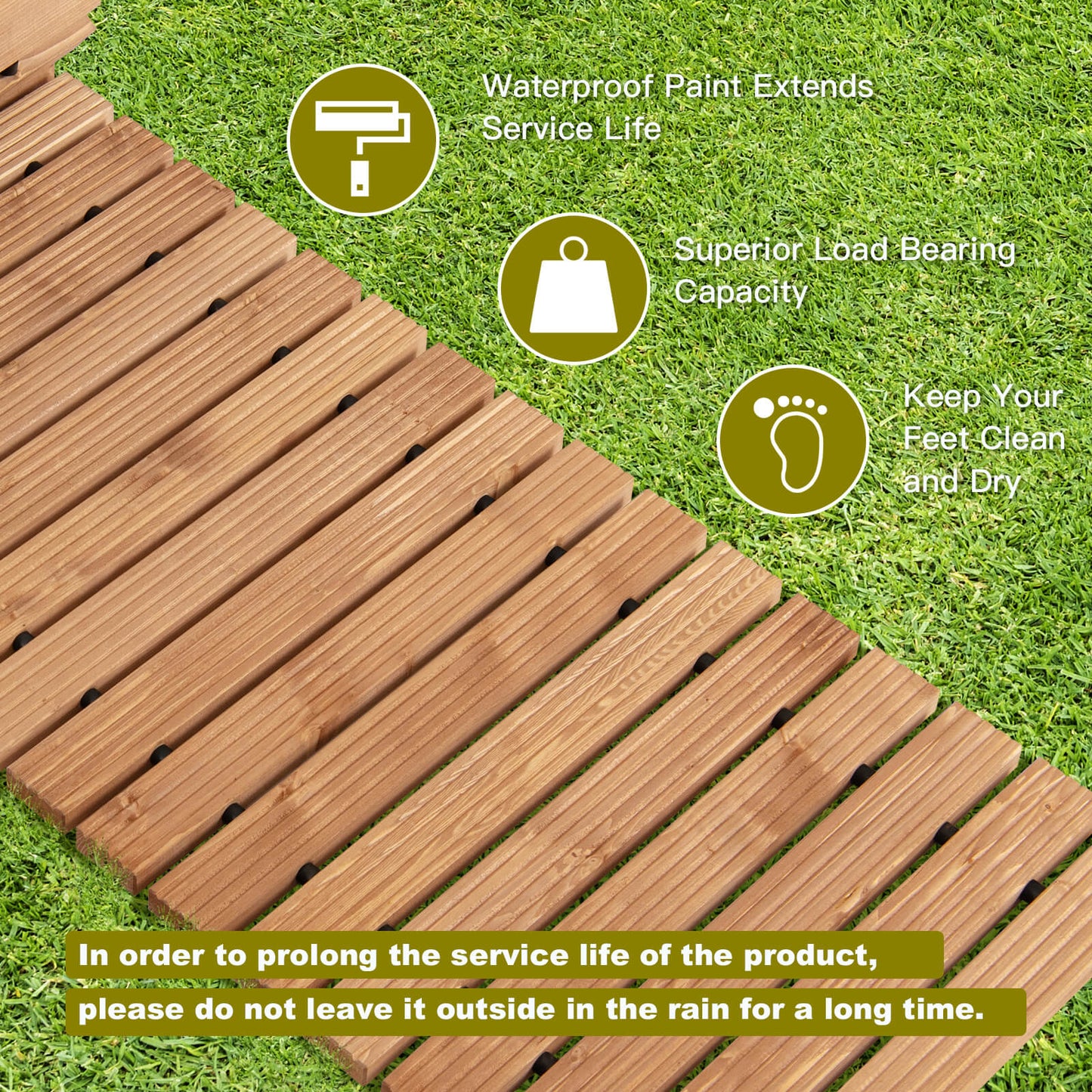 8 Feet Roll-Out Weather-Resistant Patio Hardwood Pathway, 22 Inch, Brown Decorative Fencing & Flooring at Gallery Canada