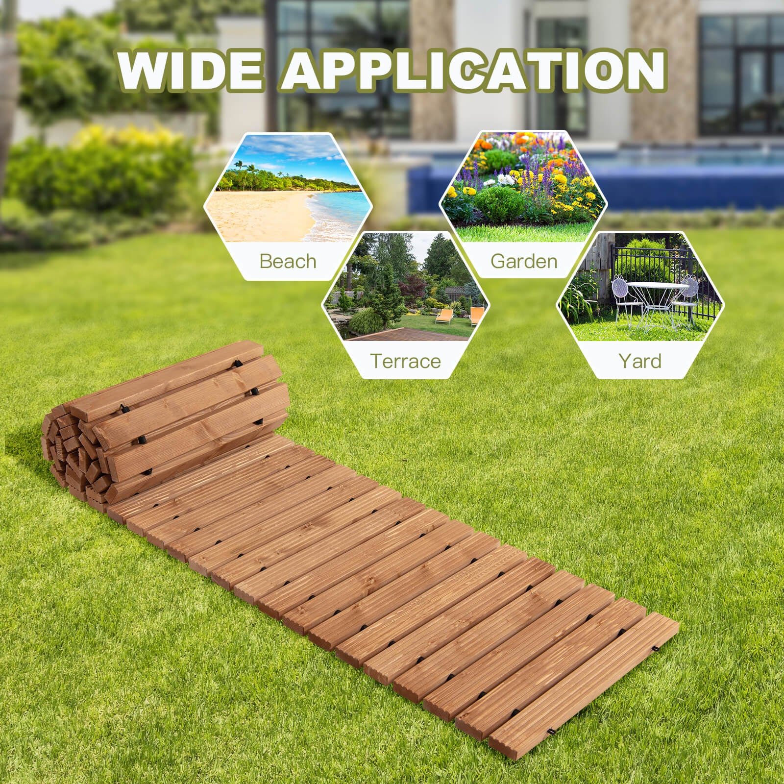 8 Feet Roll-Out Weather-Resistant Patio Hardwood Pathway, 22 Inch, Brown Decorative Fencing & Flooring at Gallery Canada