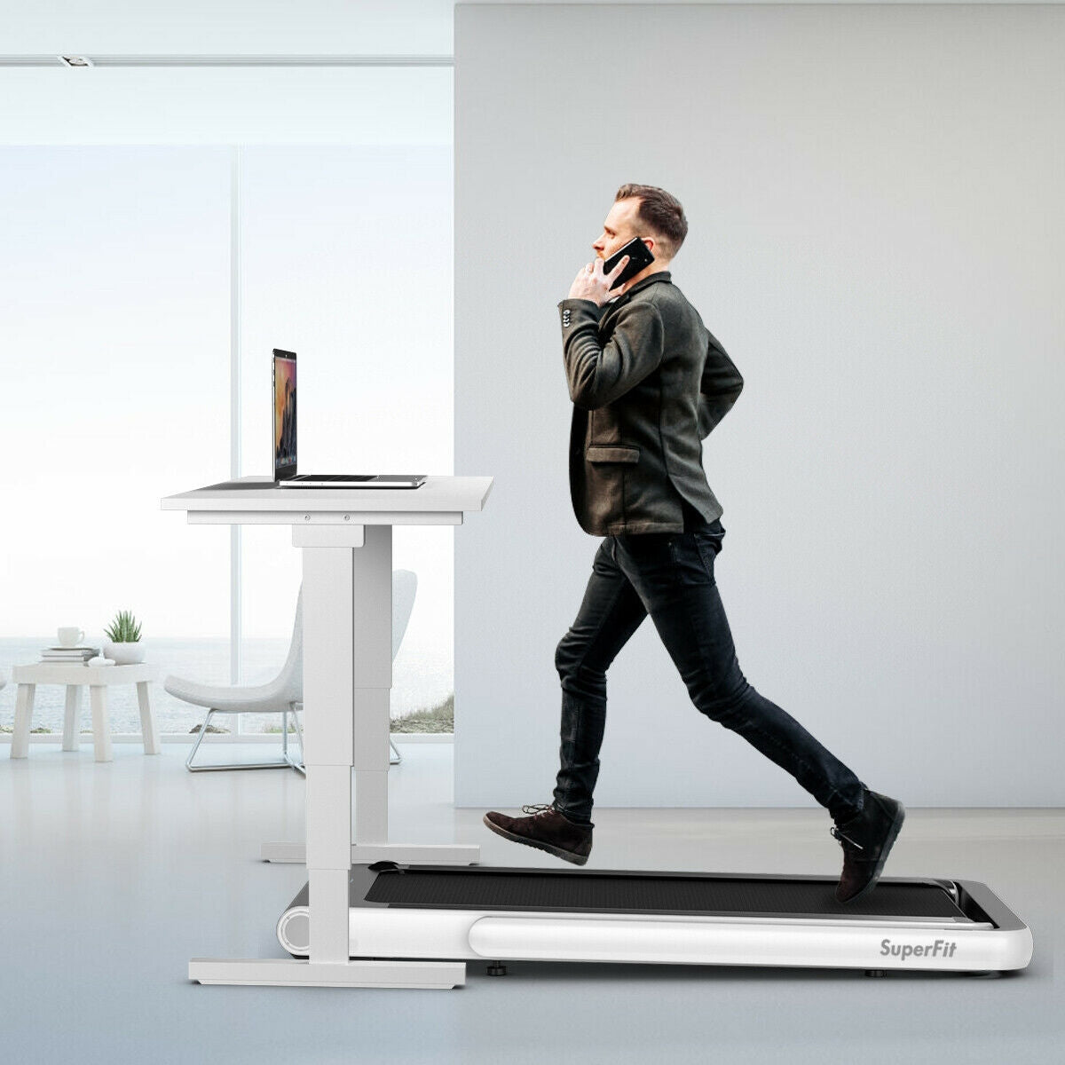 4.75HP 2 In 1 Folding Treadmill, Remote APP Control, White Treadmills at Gallery Canada