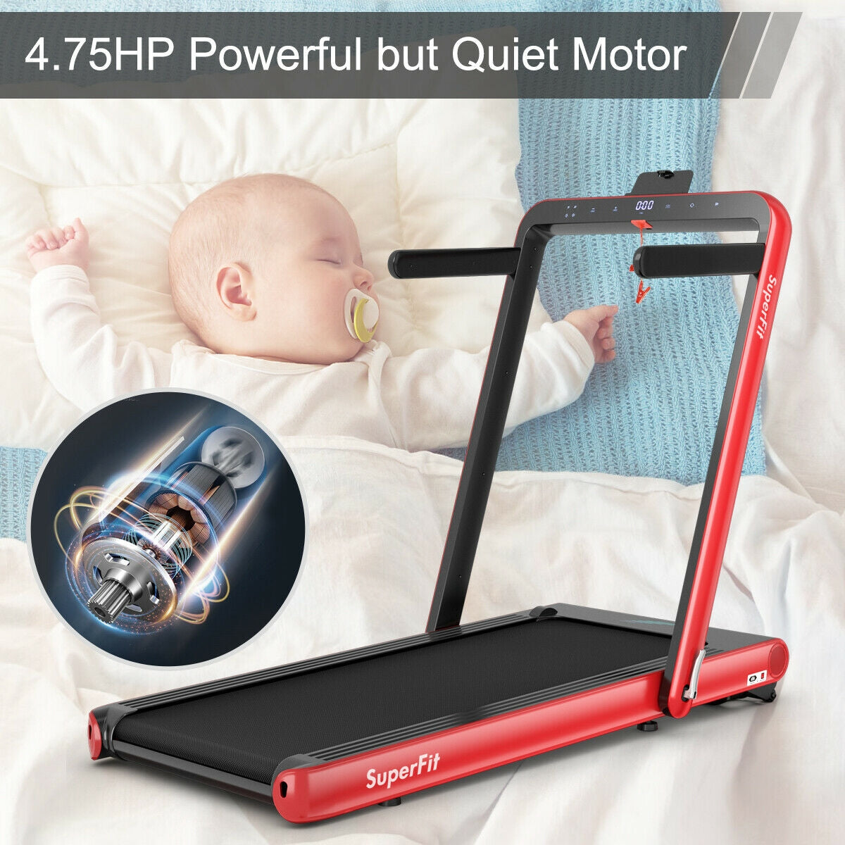 4.75HP 2 In 1 Folding Treadmill with Remote APP Control, Red Treadmills at Gallery Canada
