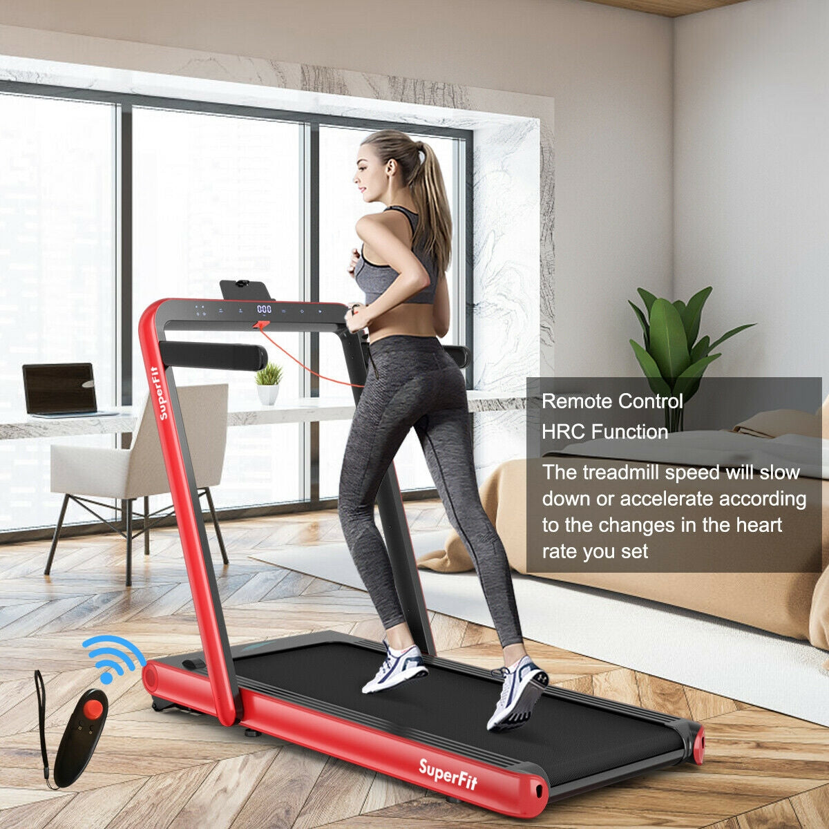 4.75HP 2 In 1 Folding Treadmill with Remote APP Control, Red Treadmills at Gallery Canada