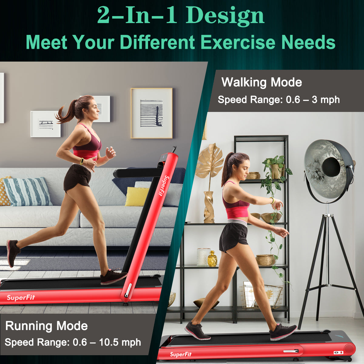 4.75HP 2 In 1 Folding Treadmill with Remote APP Control, Red Treadmills at Gallery Canada