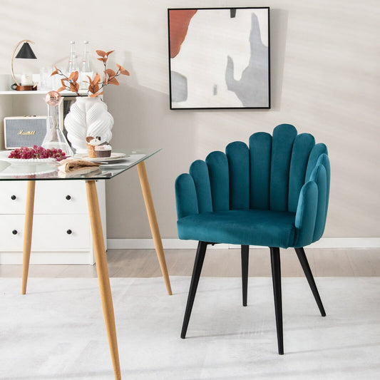 Modern Velvet Dining Chair with Metal Base and Petal Backrest, Teal - Gallery Canada