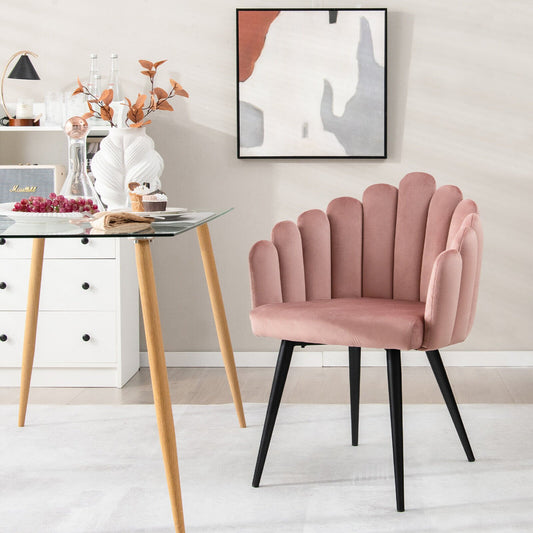 Modern Velvet Dining Chair with Metal Base and Petal Backrest, Pink - Gallery Canada