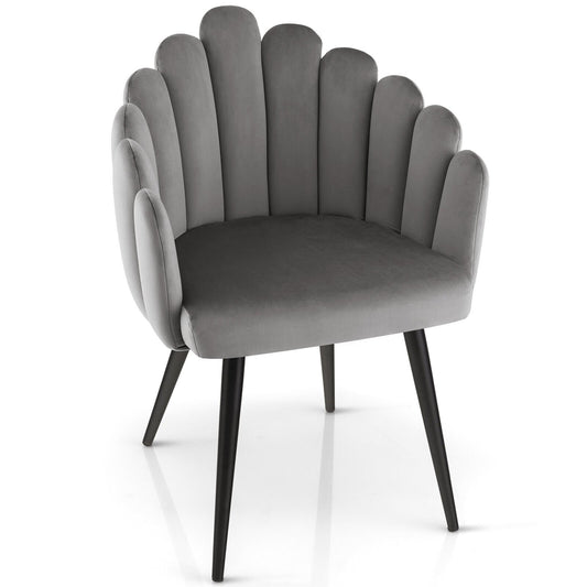 Modern Velvet Dining Chair with Metal Base and Petal Backrest, Gray - Gallery Canada