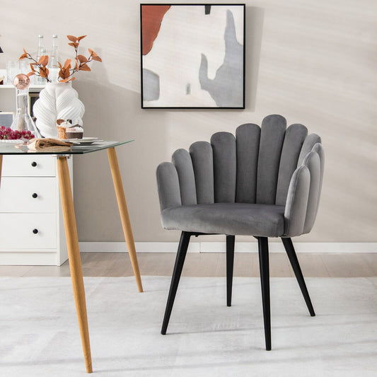 Modern Velvet Dining Chair with Metal Base and Petal Backrest, Gray - Gallery Canada
