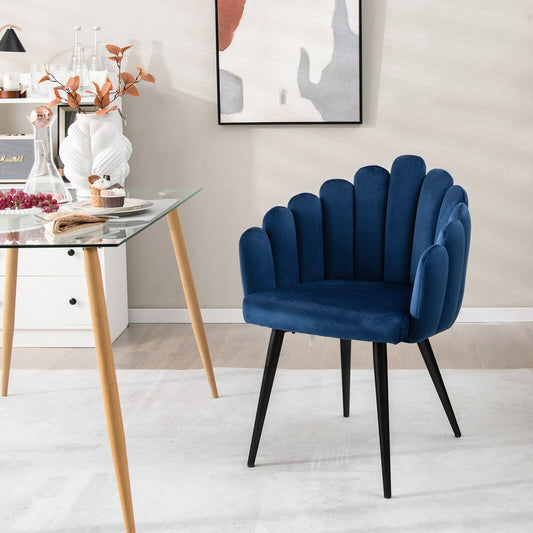 Modern Velvet Dining Chair with Metal Base and Petal Backrest, Blue - Gallery Canada