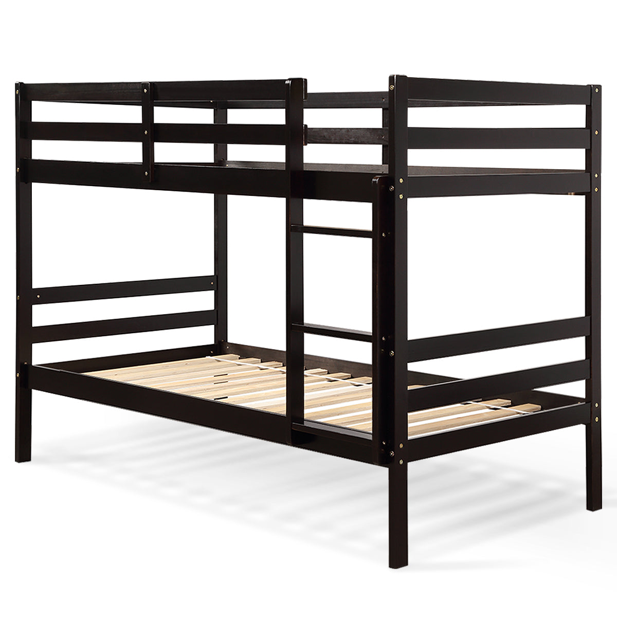 Twin Bunk Bed, Children Wooden Bunk Beds, Solid Hardwood, Brown Bunk Bed Frame Brown at Gallery Canada