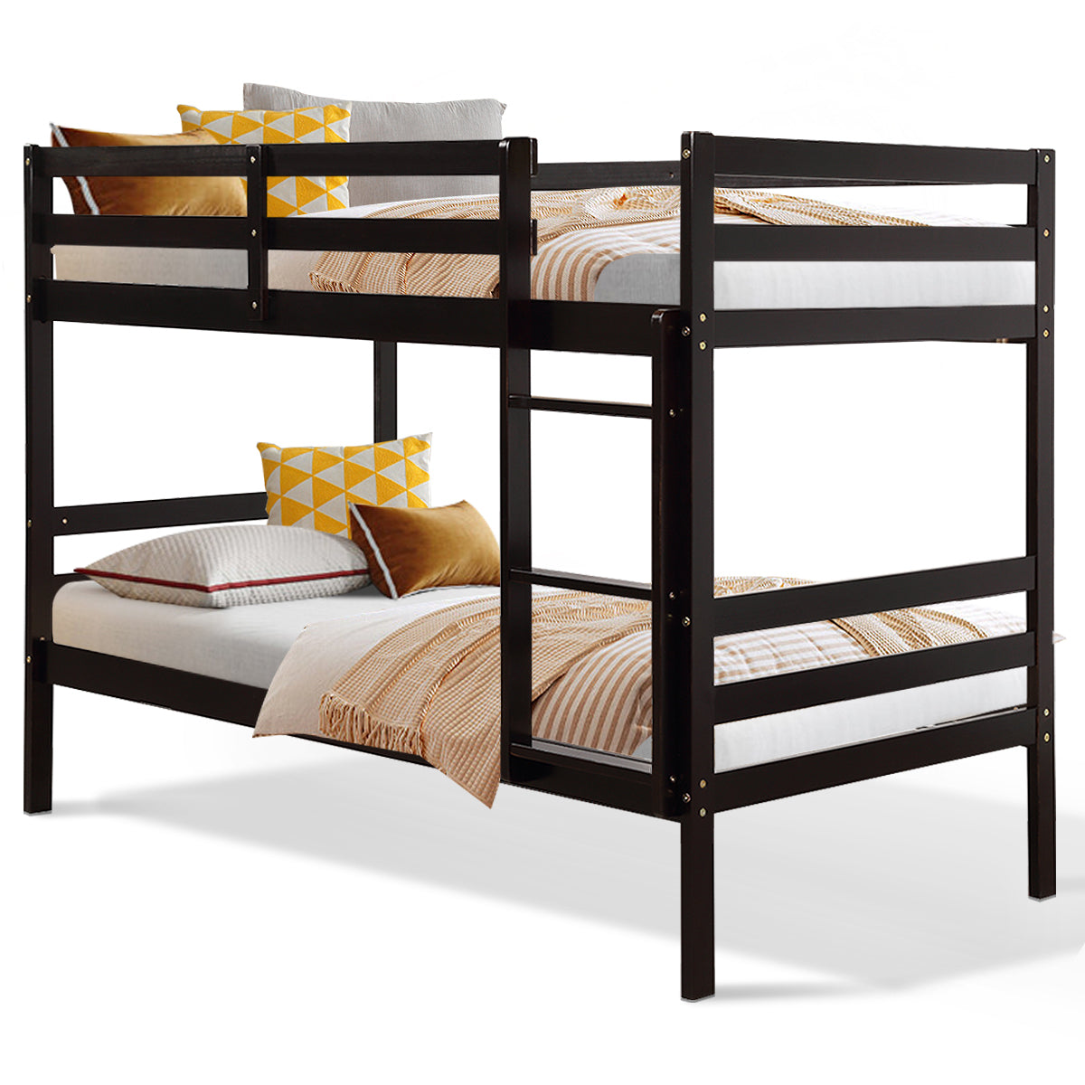 Twin Bunk Bed Children Wooden Bunk Beds Solid Hardwood, Brown Bunk Bed Frame at Gallery Canada