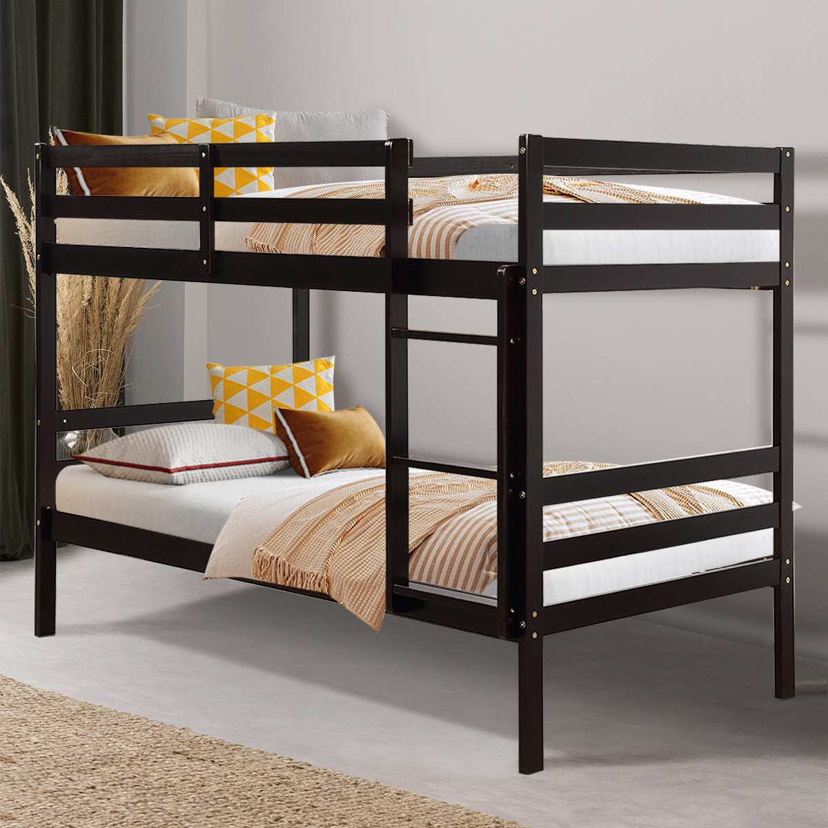 Twin Bunk Bed Children Wooden Bunk Beds Solid Hardwood, Brown Bunk Bed Frame at Gallery Canada