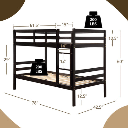 Twin Bunk Bed Children Wooden Bunk Beds Solid Hardwood, Brown Bunk Bed Frame at Gallery Canada