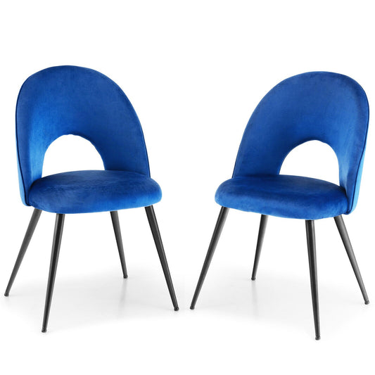 Dining Chair Set of 2 with Metal Base and Adjustable Pads, Blue - Gallery Canada