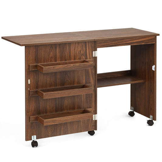 Folding Sewing Craft Table Shelf Storage Cabinet Home Furniture, Brown at Gallery Canada