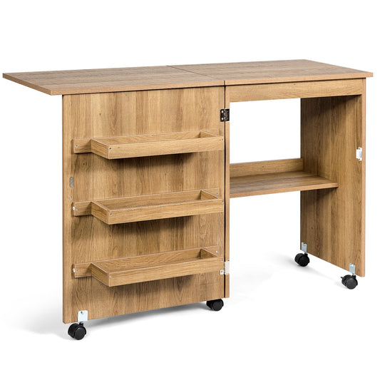 Folding Sewing Craft Table Shelf Storage Cabinet Home Furniture, Natural at Gallery Canada