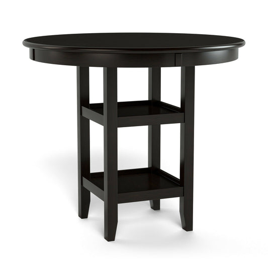 36.5 Inch Counter Height Dining Table with 42 Inches Round Tabletop and 2-Tier Storage Shelf, Black - Gallery Canada