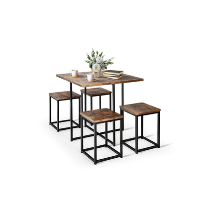 5 Piece Metal Frame Dining Set, Compact Table And 4 Stools, Walnut Dining Room Sets Walnut at Gallery Canada