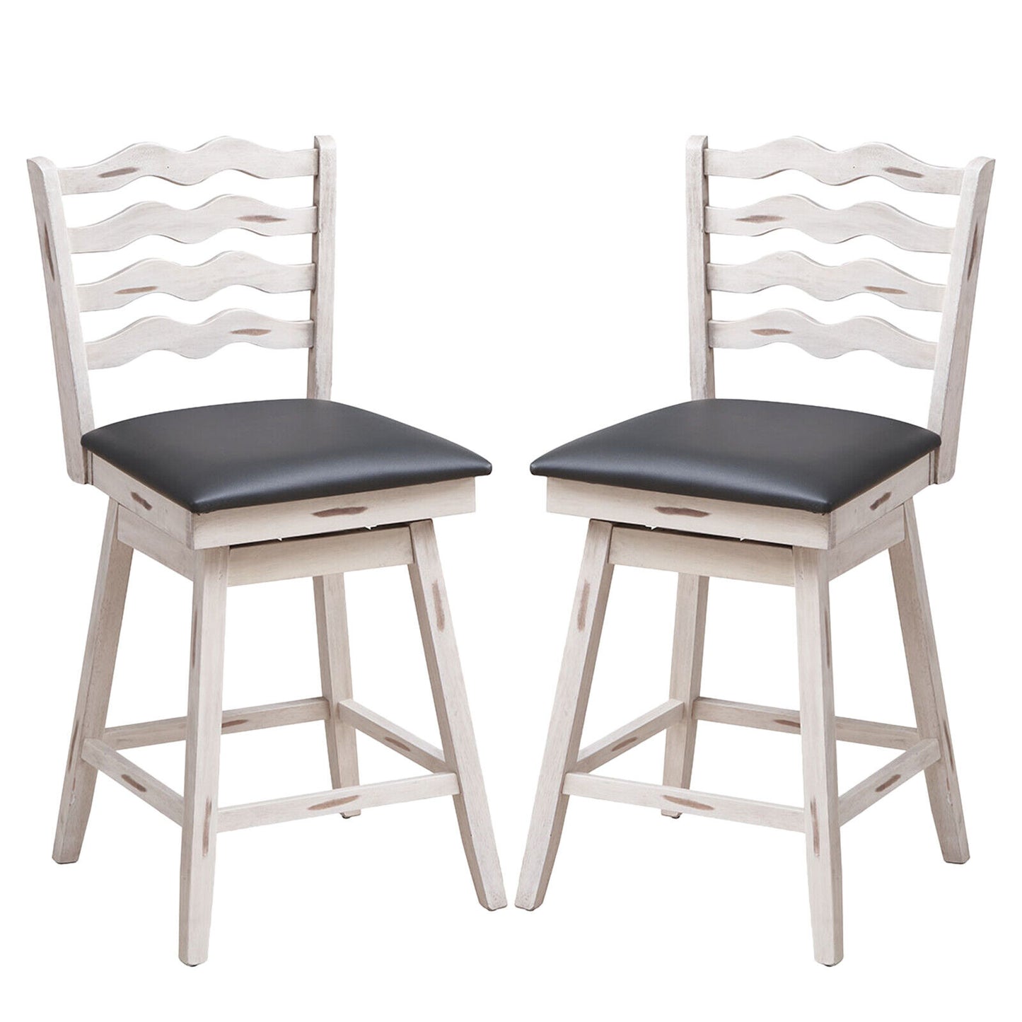 360° Swivel Bar Stools with Rubber Wood Frame and Ergonomic Backrest and Footrest-25 inches, Gray Bar Stools at Gallery Canada
