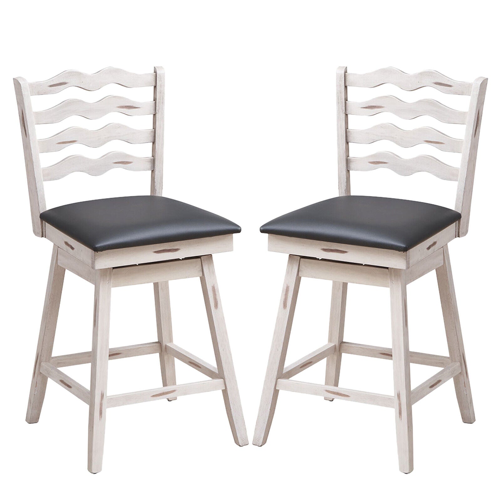 360° Swivel Bar Stools with Rubber Wood Frame and Ergonomic Backrest and Footrest-25 inches, Gray Bar Stools at Gallery Canada