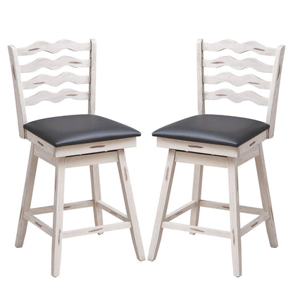360° Swivel Bar Stools with Rubber Wood Frame and Ergonomic Backrest and Footrest-25 inches, Gray Bar Stools at Gallery Canada