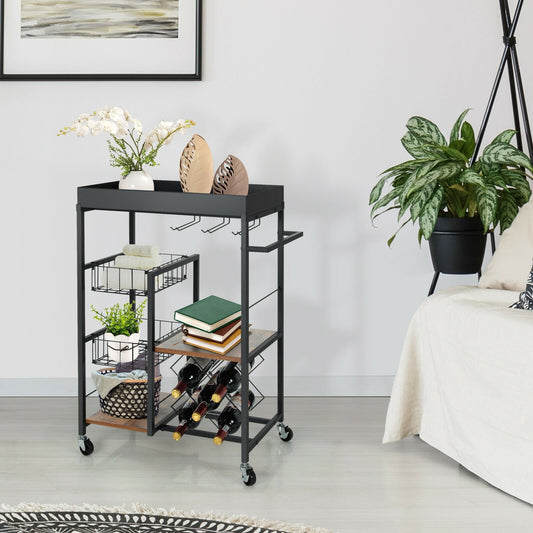 Kitchen Island Cart on Wheels with Removable Top and Wine Rack, Rustic Brown - Gallery Canada