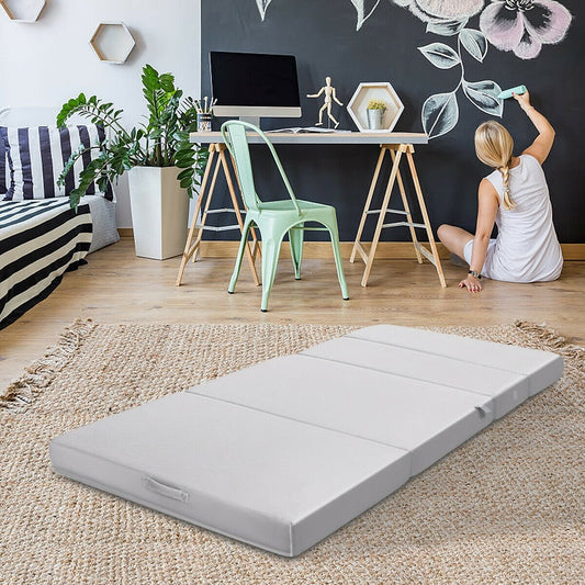4 Inch Folding Sofa Bed Foam Mattress with Handles-Twin XL, Gray - Gallery Canada