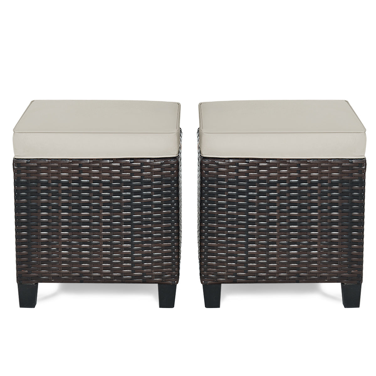 2 Pcs Patio Rattan Ottoman Cushioned Seat Foot Rest, Beige Outdoor Seating & Patio Chairs at Gallery Canada