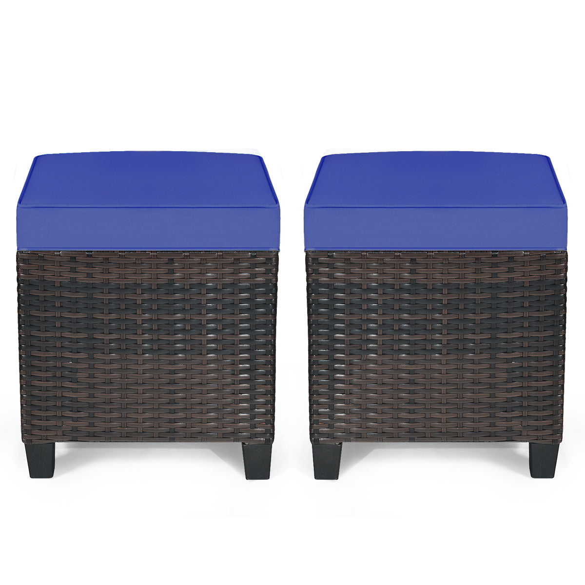 2 Pieces Patio Rattan Ottoman Set with Removable Cushions, Navy Outdoor Seating & Patio Chairs at Gallery Canada