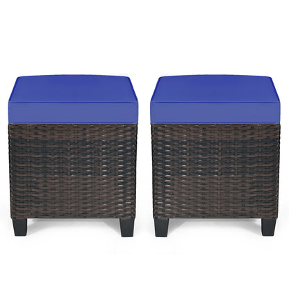 2 Pieces Patio Rattan Ottoman Set with Removable Cushions, Navy Outdoor Seating & Patio Chairs at Gallery Canada