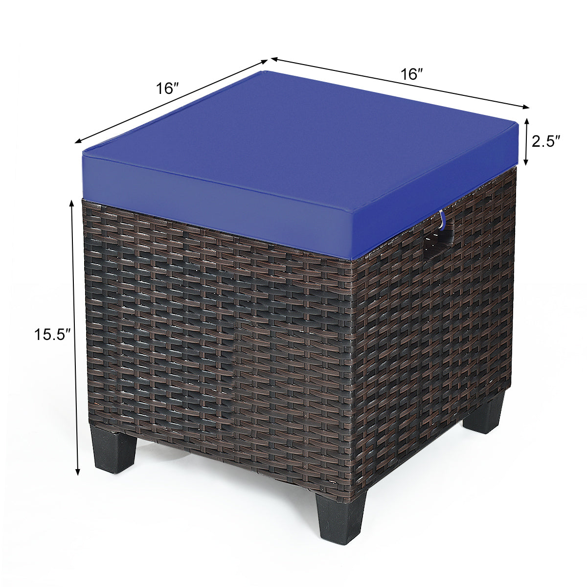 2 Pieces Patio Rattan Ottoman Set with Removable Cushions, Navy Outdoor Seating & Patio Chairs at Gallery Canada