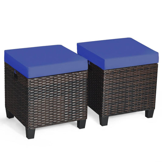 2 Pieces Patio Rattan Ottoman Set with Removable Cushions, Navy Outdoor Seating & Patio Chairs Navy at Gallery Canada