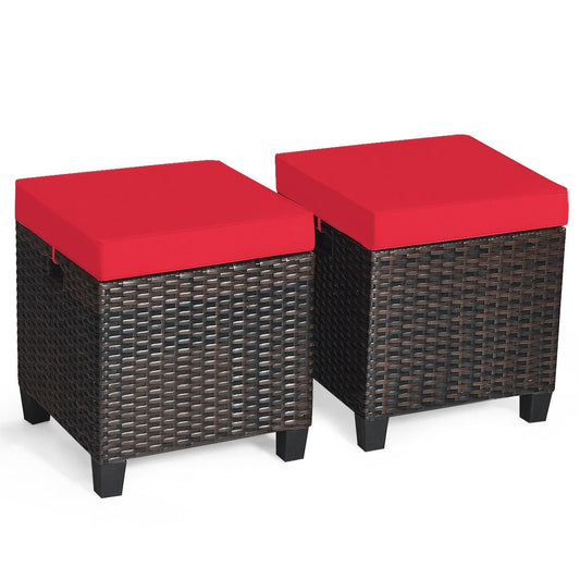 Patio Rattan Ottoman, Cushioned Seat, 2PCS, Red Outdoor Seating & Patio Chairs Red at Gallery Canada