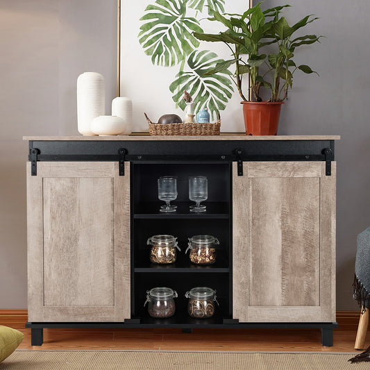 Kitchen Buffet Sideboard with 2 Sliding Barn Doors for Dining Living Room, Natural - Gallery Canada