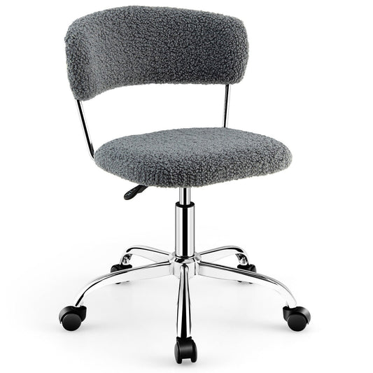 Computer Desk Chair Adjustable Sherpa Office Chair Swivel Vanity Chair, Gray - Gallery Canada