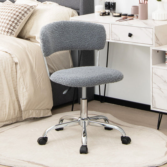 Computer Desk Chair Adjustable Sherpa Office Chair Swivel Vanity Chair, Gray - Gallery Canada