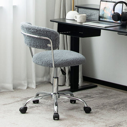 Computer Desk Chair Adjustable Sherpa Office Chair Swivel Vanity Chair, Gray