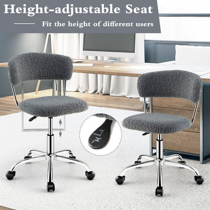 Computer Desk Chair Adjustable Sherpa Office Chair Swivel Vanity Chair, Gray