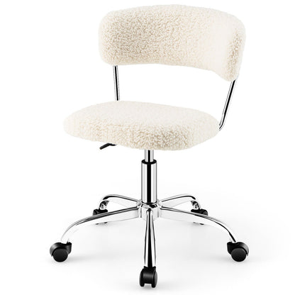 Computer Desk Chair Adjustable Sherpa Office Chair Swivel Vanity Chair, White - Gallery Canada