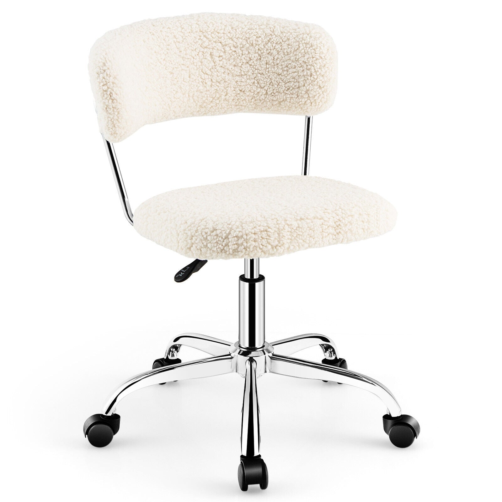 Computer Desk Chair Adjustable Sherpa Office Chair Swivel Vanity Chair, White Armless Chairs at Gallery Canada