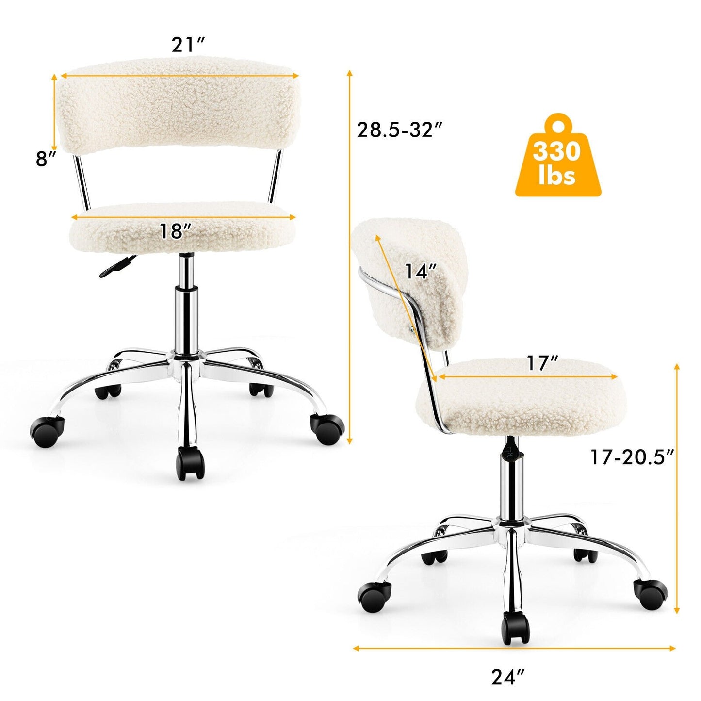 Computer Desk Chair Adjustable Sherpa Office Chair Swivel Vanity Chair, White - Gallery Canada