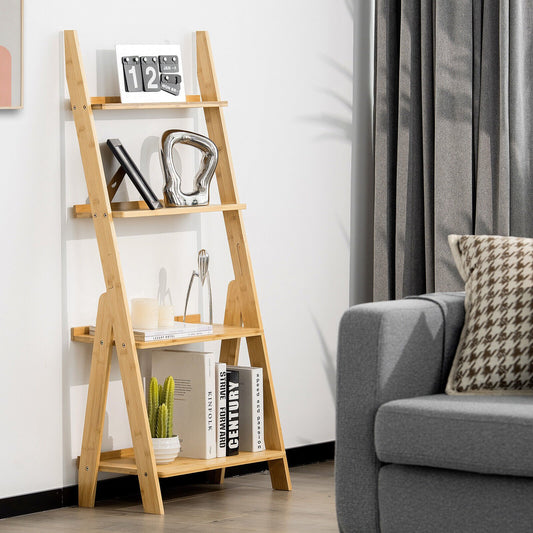 4-Tier Bamboo Ladder Shelf Bookcase for Study Room, Natural - Gallery Canada