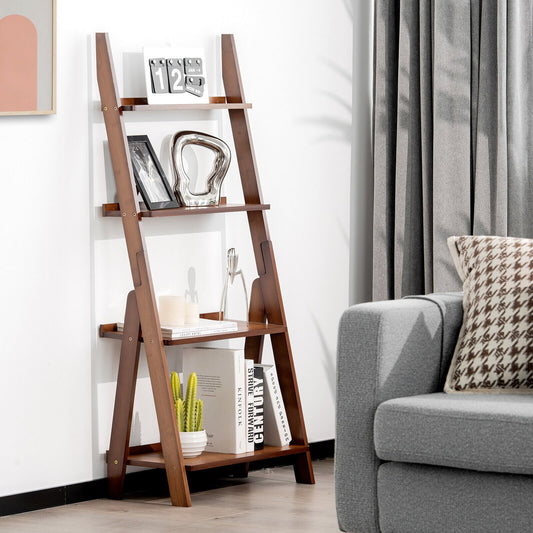 4-Tier Bamboo Ladder Shelf Bookcase for Study Room, Brown - Gallery Canada