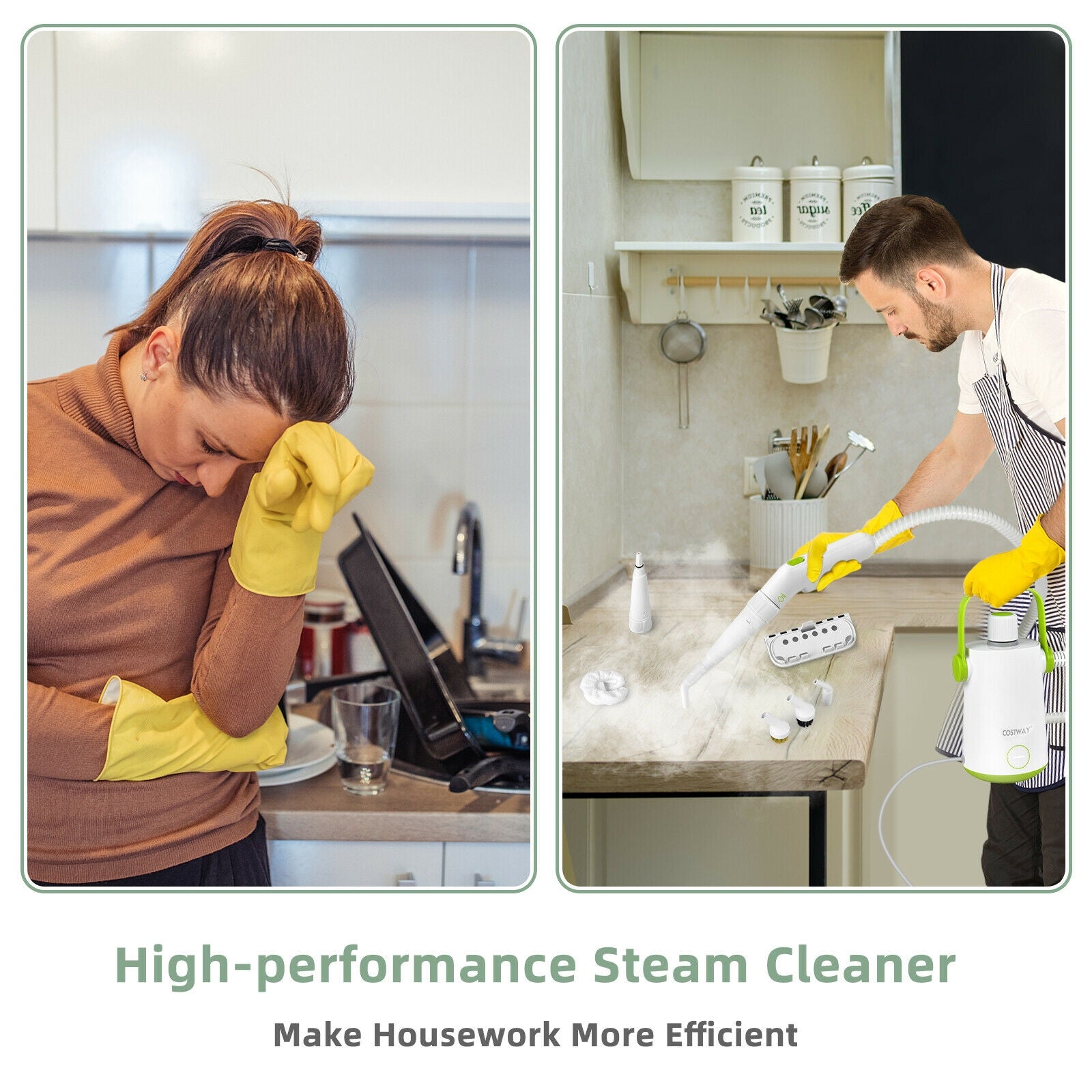 1000W Multifunction Portable Hand-held Steam Cleaner with 10 Accessories, Green Vacuums & Cleaners at Gallery Canada