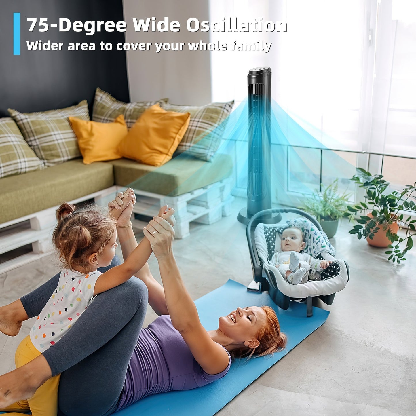 40 Inch Tower Fan with Remote 75˚ Oscillating Fan with 3 Wind Modes and 4 Wind Speeds, Black - Gallery Canada