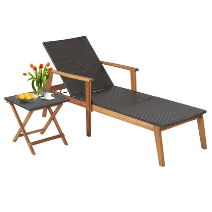 Patio Chaise Lounge and Table Set with 4-Level Adjustable Backrest, Brown Outdoor Chaise Lounges at Gallery Canada