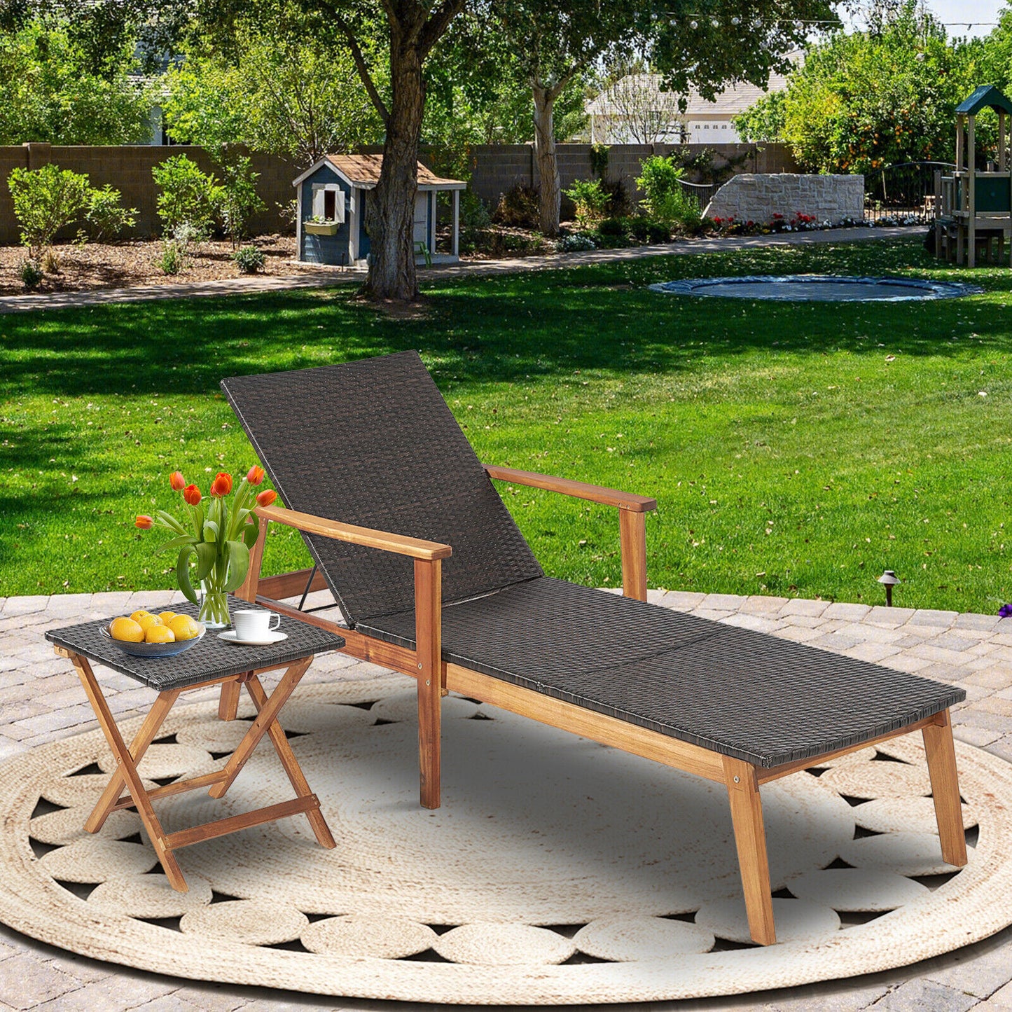 Patio Chaise Lounge and Table Set with 4-Level Adjustable Backrest, Brown Outdoor Chaise Lounges at Gallery Canada