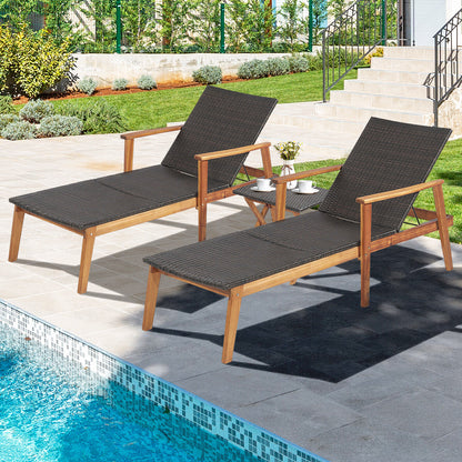Patio Chaise Lounge and Table Set with 4-Level Adjustable Backrest, Brown Outdoor Chaise Lounges at Gallery Canada