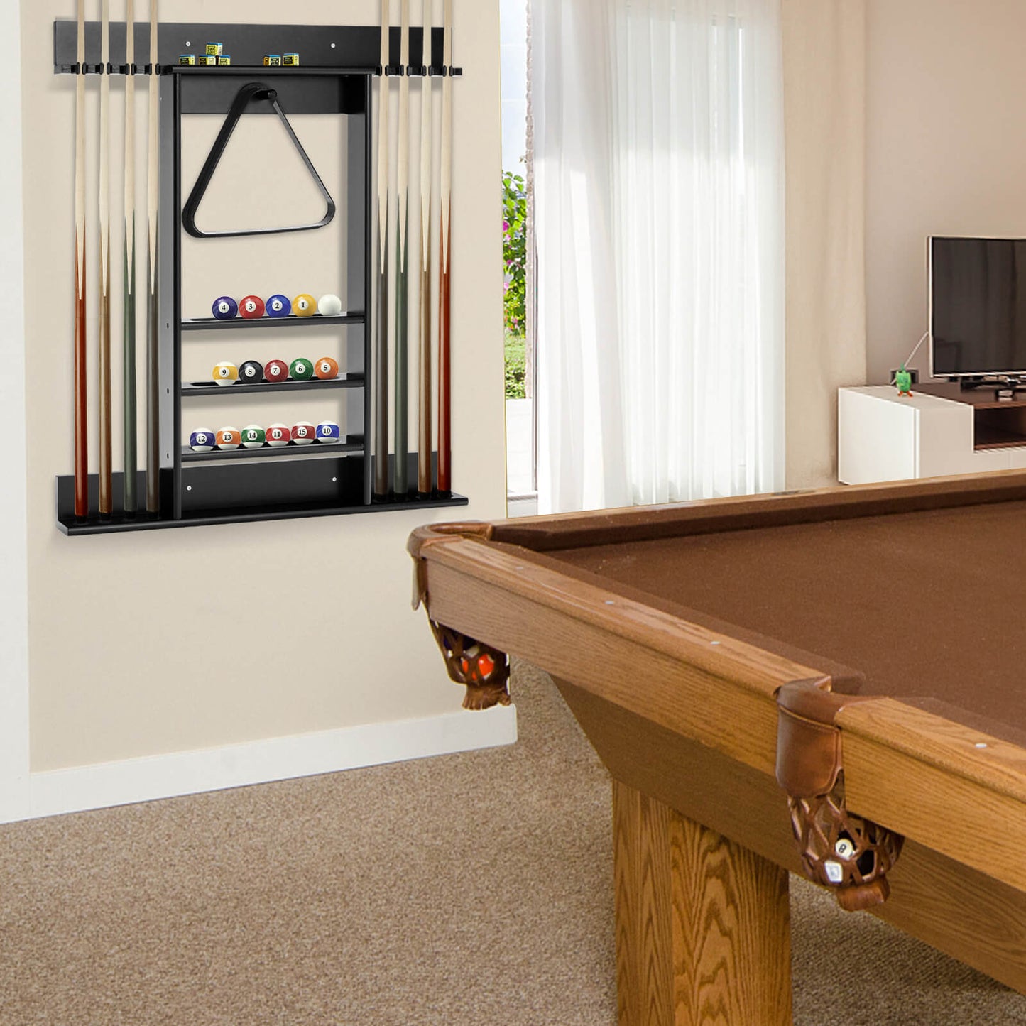 Wall-mounted Billiards Pool Cue Rack Only, Black Game Room at Gallery Canada