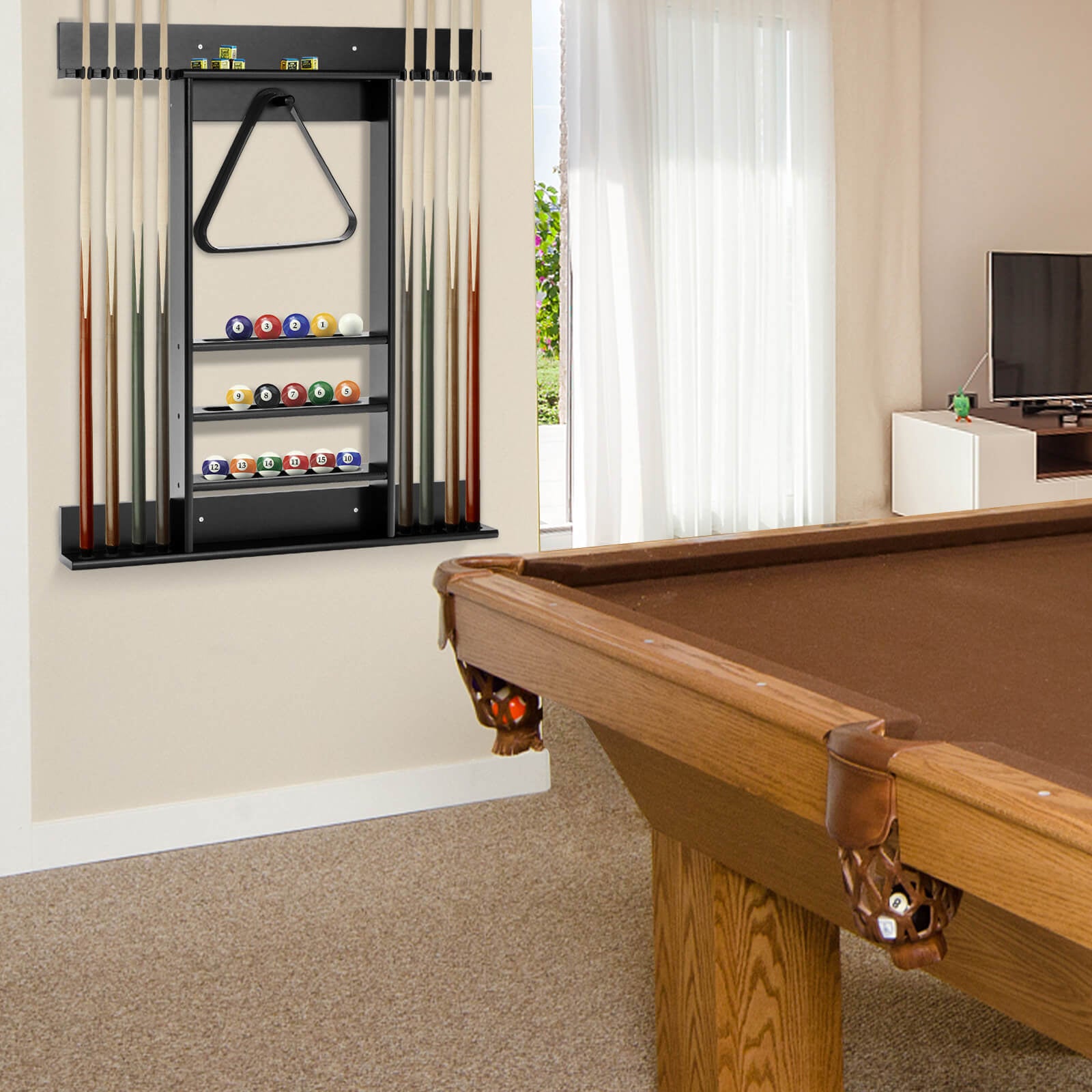 Wall-mounted Billiards Pool Cue Rack Only, Black Game Room at Gallery Canada