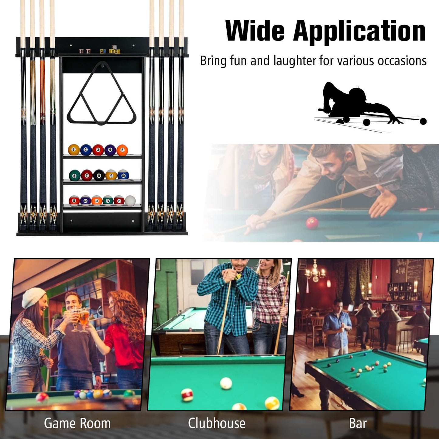 Wall-mounted Billiards Pool Cue Rack Only, Black Game Room at Gallery Canada