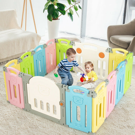 Foldable Baby Playpen 14 Panel Activity Center Safety Play Yard, Multicolor - Gallery Canada
